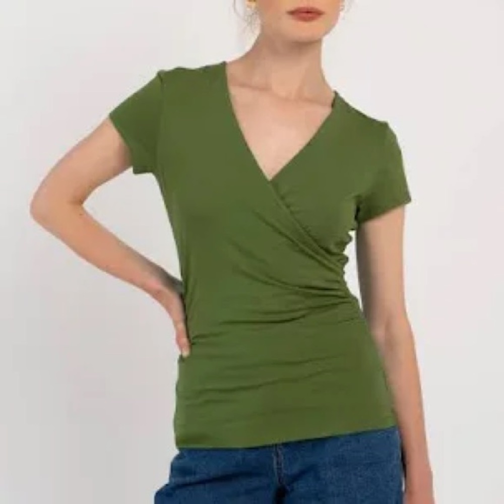 🕓 NWOT | Kettlewell | Faux Wrap Cap Sleeve Top | Olive Green | LL